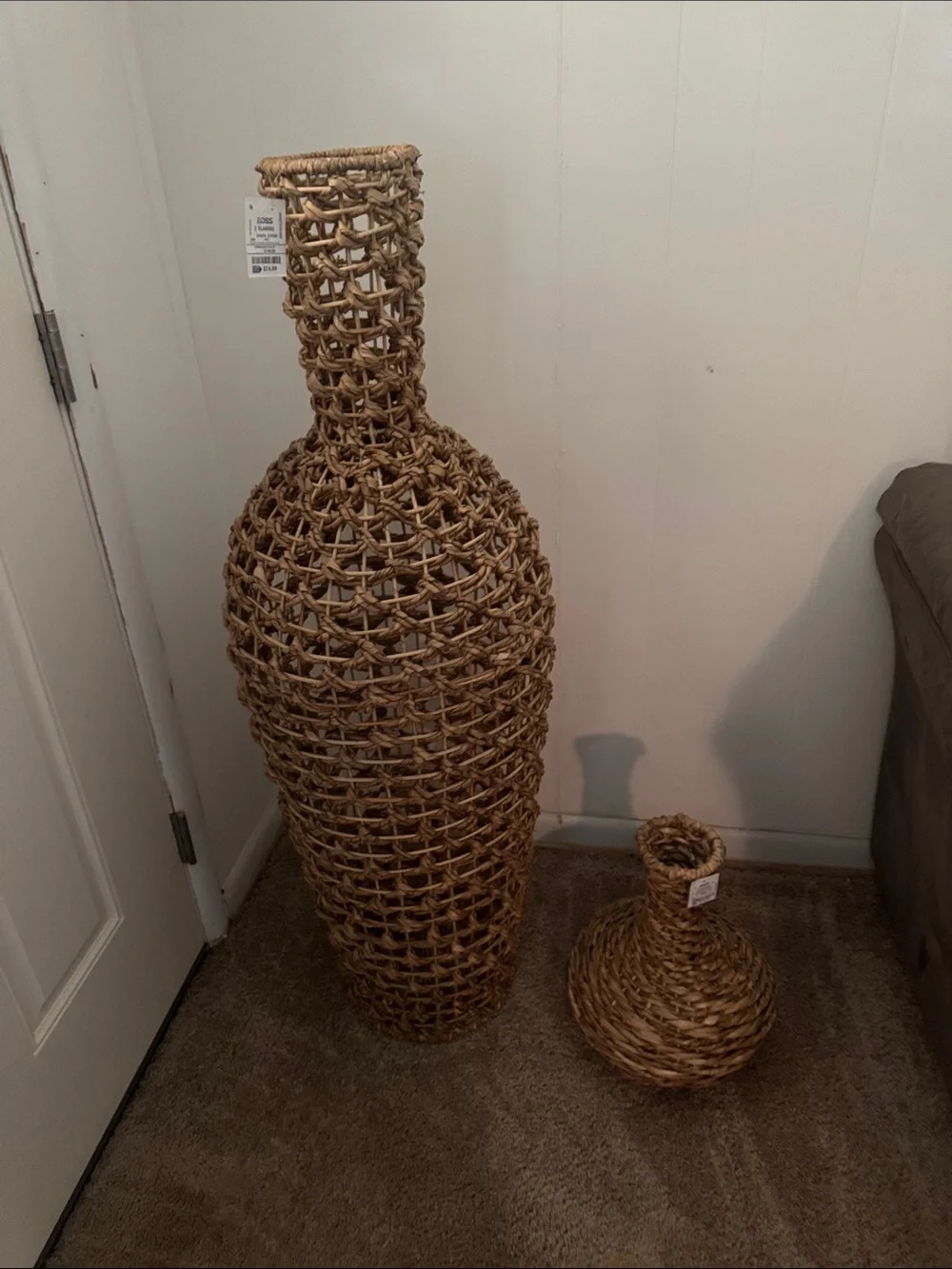 Natural Woven Seagrass Floor Vase - Brown